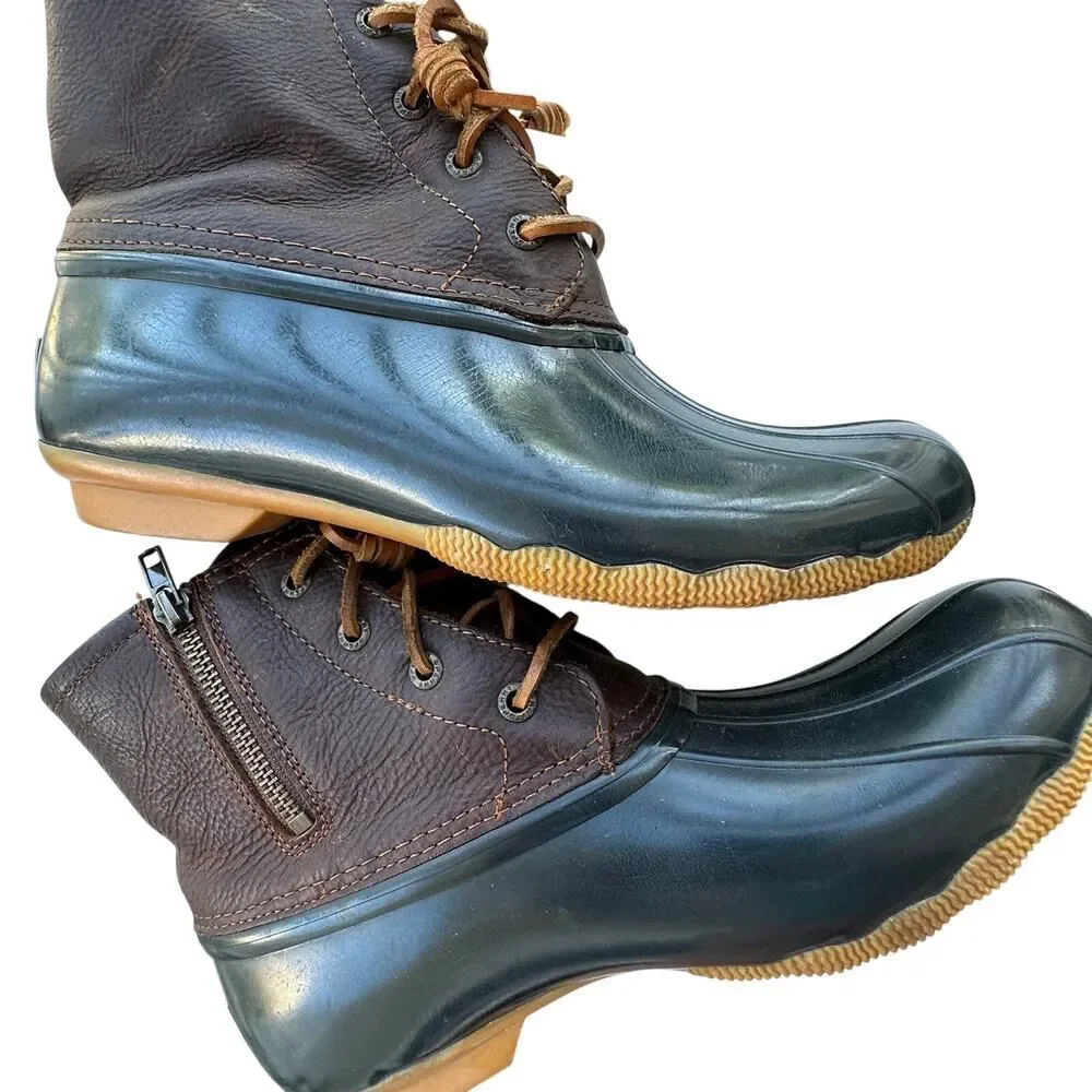 Sperry Waterproof Leather Duck Boots Women’s 9 Brown Lace Up Rubber Winter